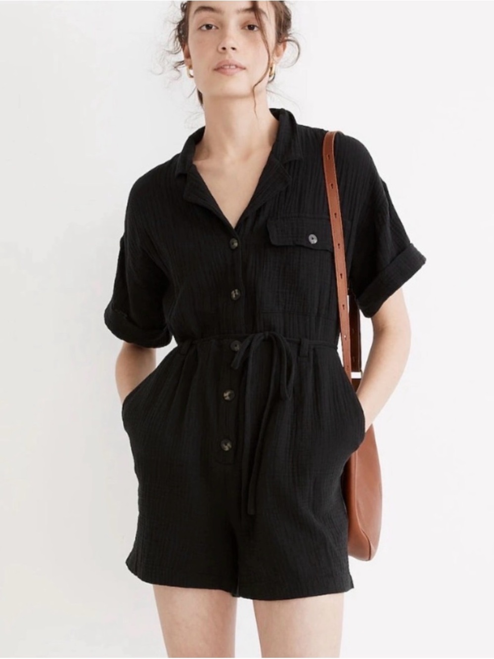Madewell Black Short-Sleeve Romper